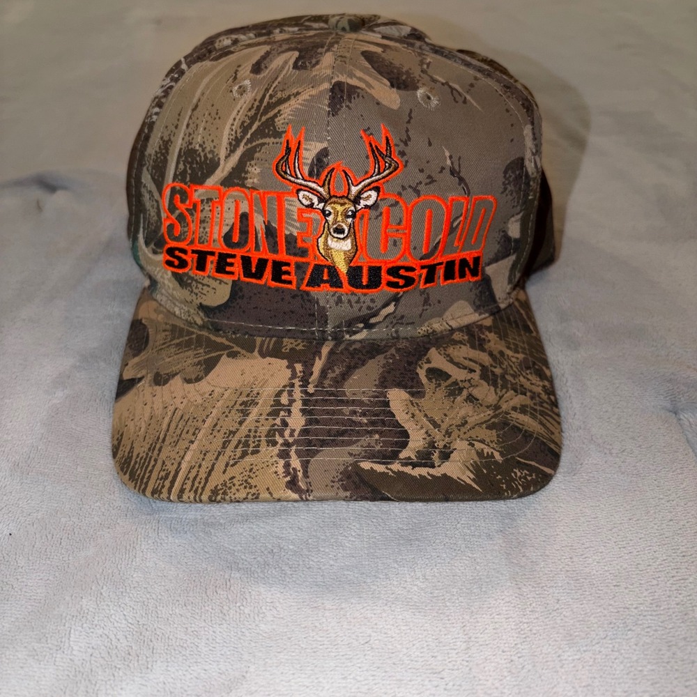 Vintage 1998 Stone Cold Steve Austin WWF Camo Snapback Hat Deer Hunting 90s WWE